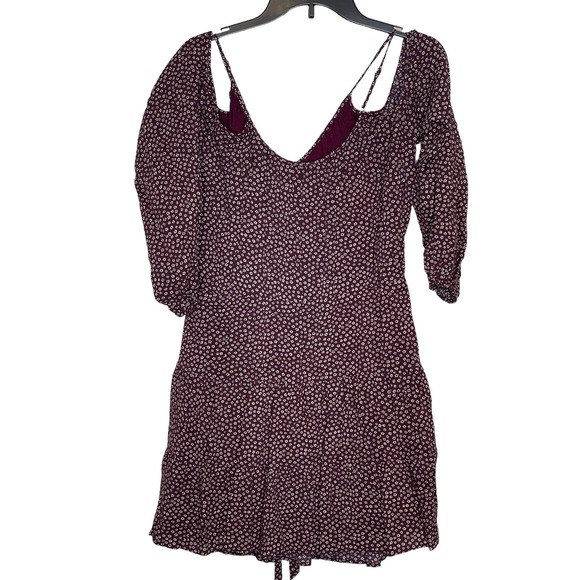 Paige Carmine Women Top Cold Off Shoulder Tie Front Ditsy Floral Dress Red Small - Picture 8 of 9